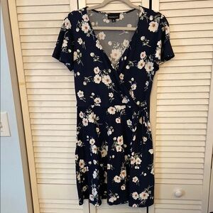 Floral Wrap Mini Dress in Navy
